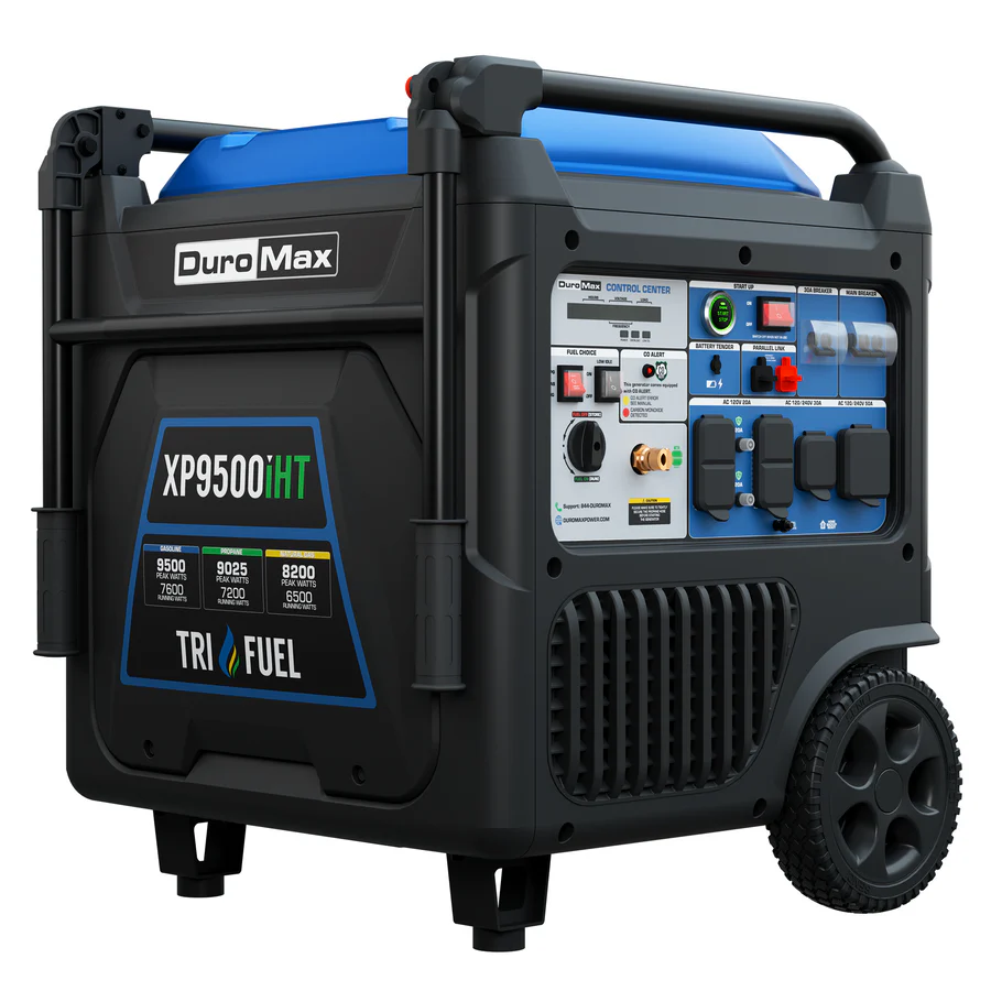 DuroMax XP9500iHT 9,500W Tri-Fuel Inverter Generator 1 DuroMax XP9500iHT 9,500 Watt Portable Tri Fuel Inverter Generator - Quiet, Low THD