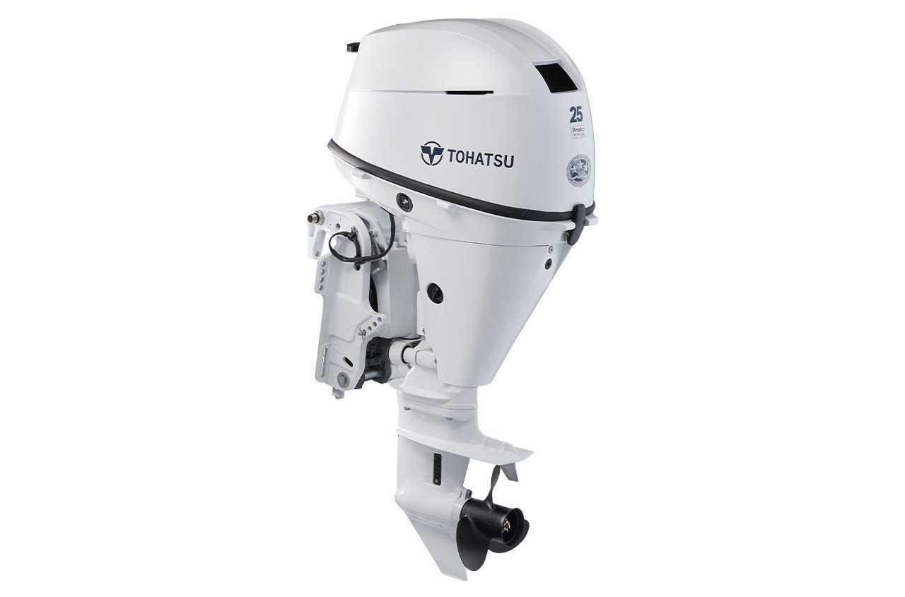 Tohatsu MFS25DWETS 25HP Outboard 1 Tohatsu 25HP MFS25DWETS 4-Stroke Outboard - 15" Shaft, Tiller, Electric Start/Manual Rope