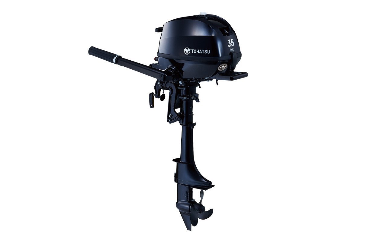 Tohatsu MFS3.5CS 3.5HP Outboard 1 Tohatsu 3.5HP MFS3.5CS 4-Stroke Outboard - 15" Shaft, Tiller Handle, Manual Start