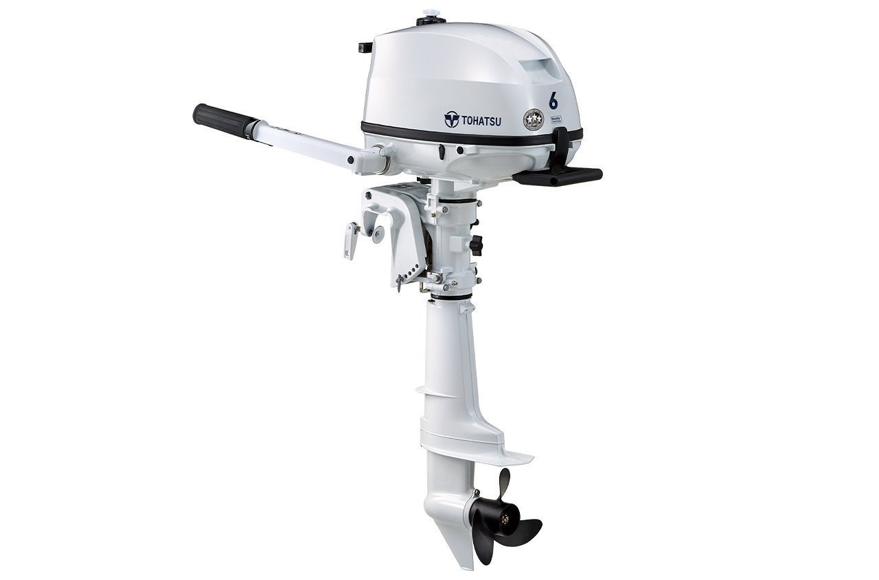 Tohatsu MFS6DWDS 6HP Outboard 1 Tohatsu 6HP MFS6DWDS 4-Stroke Outboard - 15" Shaft, Tiller Handle, Manual Start