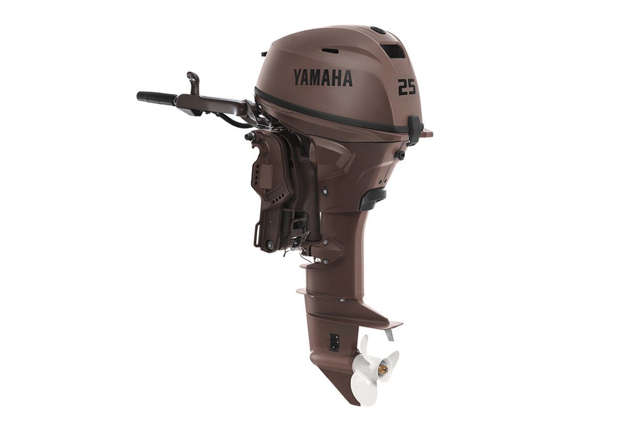 Yamaha F25LWHC3 25HP Matte Gray Tiller Electric Outboard Motor 1 Yamaha 25HP F25LWHC3 - Matte Brown 20in Shaft