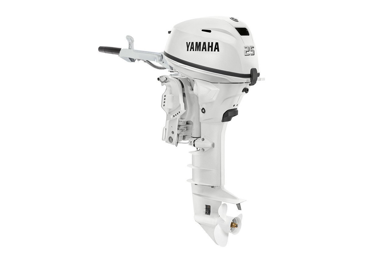Yamaha F25LWTHC2 25HP White Tiller Power Trim Outboard Motor 1 Yamaha 25HP F25LWTHC2 White Outboard, 20" Shaft, Tiller, Electric/Power Tilt